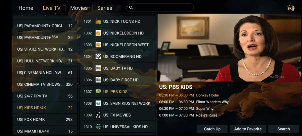 Preview screenshot of the IPTV viewing interface 1